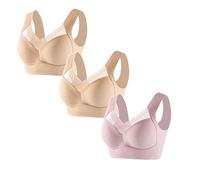 OUMSHBI 3 Pack Wireless Bras for Women UK Large Breast Push Up Bra Wide Straps Non Wired Underwear Lace Tank Top Lightweight Posture Correcting Bra Full Coverage Soft Sports Bras Women