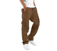 OUMSHBI Cargo Trousers for Men Sweatpants Solid Color Lightweight Straight Pants Drawstring Elasticated Waist Mens Combat Joggers All Seasons with Multiple Pockets Activewear Trousers Coffee