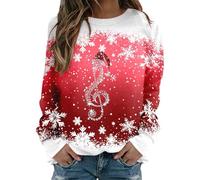 OUMSHBI Christmas Sweatshirts For Women Musical Note Snowflake Print Funny Graphic Pullover Jumpers Casual Crewneck Long Sleeve Tunic Tops Oversized Lighweight Xmas Ladies Sweatshirts