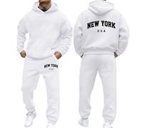 OUMSHBI Graphic Tracksuit Mens Full Set New York Letter Print Hooded Sweatshirt And Sweatpants Jogger Outfits With Pockets Workout Fitness Activewear Plus Size Track Suits For Men UK