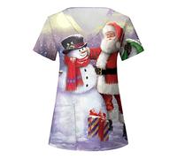 OUMSHBI Health Scrub Tops for Women UK Valentine's Day Plus Size Ladies Casual Christmas Print Short Sleeve Pockets Loose Caring Workwear Blouse Comfortable Working Uniform Scrub Tops for Women Red