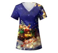 OUMSHBI Health Scrub Tops for Women UK Valentine's Day Plus Size Ladies Casual Christmas Print Short Sleeve Pockets Loose Caring Workwear Blouse Comfortable Working Uniform Scrub Tops for Women