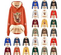 OUMSHBI Highland Cow Printed Womens Hoodies Fleece Sherpa Lined Thick Christmas Jumpers for Women With Pockets Drawstring Winter Warm Hooded Sweatshirts Lighweight Oversized Ladies Hoodie Jumper