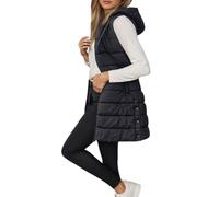 OUMSHBI Longline Gilet For Women Uk Hooded Puffer Jackets With Pockets Zipper Waistcoat Solid Color Oversized Warm Gilets Lightweight Cozy Padded Jacket Autumn Winter Outwear Quilted Ladies Coats