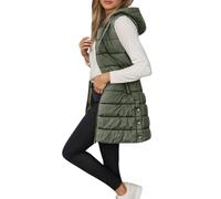 OUMSHBI Longline Gilet For Women Uk Hooded Puffer Jackets With Pockets Zipper Waistcoat Solid Color Oversized Warm Gilets Lightweight Cozy Padded Jacket Autumn Winter Outwear Quilted Ladies Coats