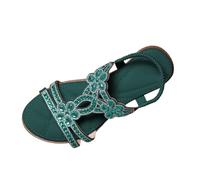 OUMSHBI Rhinestones Sandals For Women Ladies Open Toe T Bar Slingback Bohemian Beach Shoes Elastic Ankle Strap Flat Gladiator Slip On Womens Sandals Slip On Wide Fit Summer Dressy Party Shoes
