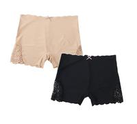 OUMSHBI Sexy Lace Edge Women's Ice Silk Seamless Boyshorts Smooth And Solid Color Panties Knickers for Women Full Brief Stretch Soft Cotton Knickers for Women Women's Lingerie (C2-Black+Beige, L)