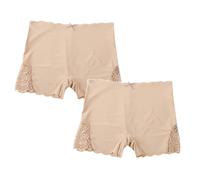 OUMSHBI Sexy Lace Edge Women's Ice Silk Seamless Boyshorts Smooth And Solid Color Panties Knickers for Women Full Brief Stretch Soft Cotton Knickers for Women Women's Lingerie (C1-2PCS Beige, L)
