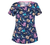 OUMSHBI Short Scrub Tops for Women UK Plus Size Stretch Office Uniform Shirts Loose Fitting Women's Scrub Top Women Fashion Animal Print Short Sleeve Neck Tops Working Blouse Shirt Pink