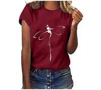 OUMSHBI T Shirts for Women UK Dragonfly Print Basic Tee Shirt Pullover Tops Casual Short Sleeve Crewneck Womens T-Shirts Loose Fit Summer Tshirts Lighweight Plus Size Ladies Tunic Blouses