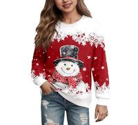 OUMSHBI Ugly Christmas Jumper For Kids Girls Snowman Printed Pullover Sweatshirt Round Neck Long Sleeve Novelty Tunic Tops Teenage Holiday Winter Jumpers Lightweight Girl Sweatshirts Red