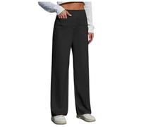 OUMSHBI Wide Leg Trousers for Women UK Work Stretch Button Lounge Pants with 4 Pockets Elasticated High Waisted Tailored Office Straight Leg Jogger Bottoms Loose Plus Size Yoga Pants