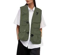 OUMSHBI Women's Solid Color Multi pocket Functional Vest Loose Fit Outdoor Sleeveless Jacket Cardigan Outerwear Gilet Soft Comfort Bodywarmer Outdoor Gilet Outdoor Adventures Womens Padded Gilet