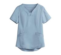 OUMSHBI Women's Workwear Shirt Short Sleeve V-Neck Pockets Care Workers T-Shirt Tops Work Tunics with Pockets for Women Fashion Office Uniform Shirts Private Health Care Workers Workwear Top