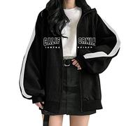 OUMSHBI Womens Zip Up Hoodie Vintage Oversized Basic Hoodies E Girl Baggy Sweatshirts Trendy Jacket Teen Girls Womens Fall Clothes Casual (1C-Black, XXL)