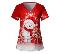 OUMSHBI Work Tunics Uniform with Pockets for Women Medical Uniform Scrub Tops Ladies Casual Christmas Print Short Sleeve Pockets Loose Caring Workwear Comfortable Nursing Workwear for Nurses