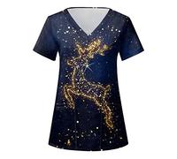 OUMSHBI Work Tunics Uniform with Pockets for Women Medical Uniform Scrub Tops Ladies Casual Christmas Print Short Sleeve Pockets Loose Caring Workwear Comfortable Nursing Workwear for (2A-Yellow, XXL)