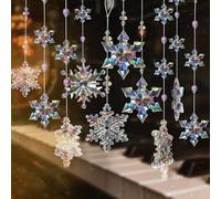 OuMuaMua 24pcs Christmas Crystal Snowflake Ornaments for Christmas Tree Decorations- Iridescent Hanging Acrylic Snowflake Ornaments for Xmas Christmas Tree Winter Wonderland Party Decorations