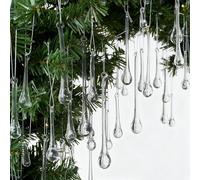 OuMuaMua 32 Pcs Glass Raindrop Christmas Ornaments Crystal Teardrop Hanging Ornaments Clear Chandelier Drop Pendant Decorations for Christmas Tree Winter New Year Party Supplies Home Decor