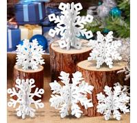 OuMuaMua 6 Set Snowflake Christmas Table Decorations - White Wooden 3D Snowflake Decor Tabletop Centrepiece for Christmas Party Supplies Home Decoration