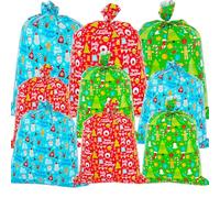 OuMuaMua 9 Pack Large Christmas Gift Bags - Xmas Jumbo Plastic Present Wrap Bags Reusable Party Favor Bags with Gift Tag Cards for Xmas Huge Gifts Decorations Holiday Gift Giving