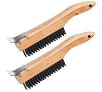 Oumuik Wire Brush Set of 2 Wire Brush -Wooden Handle Wire Brush, Rust Removal Wire Brush, Wire Brush for Cleaning