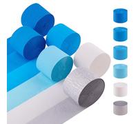 Oun Nana Blue and White Streamers, 2.2" x 123 Ft, 6 Rolls Crepe Paper Streamers Party Supplies for Under The Sea Shark Ocean Themed Birthday Baby Shower Wedding Graduation Decorations, DIY Crafts