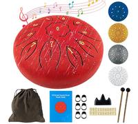 Oun Nana Garden Rain Drum 6 Inches 11 Notes Steel Tongue Drum for Adults Kids, Rain Music Maker Outside with Drumsticks, Holder, Finger Paddle, Music Book and Travel Bag Yoga Chakra Gifts, Red