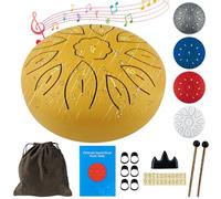 Oun Nana Musical Rain Drums for Outside Garden, 6 Inches 11 Notes Steel Tongue Drum for Adults Kids, Hand Pan Drum Sound Therapy Instruments with Music Book, Drumsticks Yoga Chakra Gifts, Gold