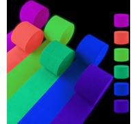 Oun Nana Neon Crepe Paper Streamers, 2.2" x 123 Ft Per Roll Glow in The Dark Streamers 6 Rolls for Rainbow Birthday Party Wedding Decorations UV Blacklight Reactive Fluorescent Party Supplies