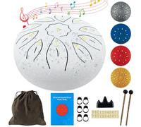Oun Nana Rain Drum for Outside, 6 Inches 11 Notes Steel Tongue Drum for Adults Kids, Handpan Drum Sound Healing Instruments with Drumsticks, Music Book and Travel Bag Yoga Chakra Gifts, White