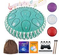 Oun Nana Steel Tongue Drum Rain Chime for Outside Musical Sound Healing Instruments, 6 Inches 11 Notes Rain Drum for Adults Kids with Mallets, Music Book, Storage Bag, Green
