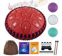 Oun Nana Steel Tongue Drum Rain Chime for Outside Musical Sound Healing Instruments, 6 Inches 11 Notes Rain Drum for Adults Kids with Mallets, Music Book, Storage Bag, Red