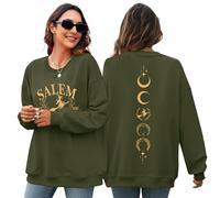 OUNAR Halloween Sweatshirts Women Oversized Salem Massachusetts Shirts Lightweight Witch Shirt Salem 1692 Fall Holiday Tops, Army Green, L