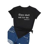 OUNAR Women Thou Shall Not Try Me Letter Print Short Sleeve Saying Slogan T-Shirt Shirt Tops Blouse Black