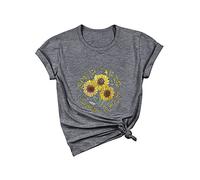 OUNAR Women You Bring The Sunshine Letter Sunflower Graphic Printed Summer Casual T-Shirt Tops Dark Grey