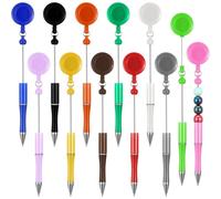 Ounfhtrttk Beadable Pens 24 Pcs Black Ink Bead DIY Retractable Reel Pen Ballpoint Pull Clip for for Waitress Worker Teacher Gift