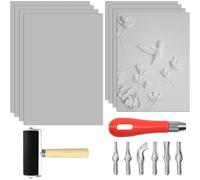 Ounfhtrttk Carving Blocks 8pcs for Linoleum for Printmaking- Includes 8" X 10", 9 X 12 Inch Soft Rubber Blocks and Carving Tools