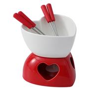 Ounfhtrttk Ceramic for Cheese Melting Mug-Heart Fondue Pot Set- Dessert Pot Kit with Four Forks and Candle White