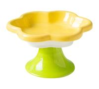 Ounfhtrttk Elevated Cat Food Bowl with Flower Ceramic, Raised Cat Bowl, Water Plate, Snack Dish with Stand for Neck Protection Yellow