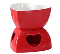 Ounfhtrttk Heart Shaped Fondue Pot Set-Ceramic for Cheese Melting Mug,Mini Dessert Pot Kit with Four Forks and Candle Included Red