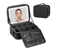 Ounfhtrttk Makeup Case with LED Light Mirror, 10 Inch Portable Travel Cosmetic Organizer Bag Featuring Adjustable Dividers Black