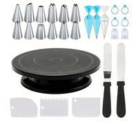 Ounfhtrttk Non-Slip Turntable Included- 76-Piece Cake Decorating Tool Kit for Beginners DIY Cream Cookie Cake Baking Black