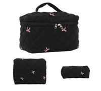 Ounfhtrttk Quilted Makeup Bag 3pcs Large Capacity Toiletry Pouch Set Portable Cosmetic Zipper Tote Bag for Travel Organizer