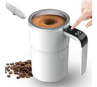 Ounfhtrttk Rechargeable Electric Coffee Mug 380ML/13OZ with Built-in LCD Thermometer, Self-Stirring Design Featuring Lid and Temp Temperature Display A