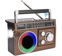 Ounfhtrttk Retro Pocket Radio AM FM Portable Radio with Bluetooth Speaker Flashlight Strong Signal Reception Colorful Lights