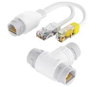 Ounfhtrttk Three-Way RJ45 for IP Security Camera POE Splitter 2 in 1 Network Cabling Connector for Ethernet Power over Fiber Cable