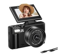 Ounfhtrttk WiFi Enabled 5K Digital Camera Autofocus Vlog Camera with 180° Flip Screen, Compact Design for Beginners& Teens Photography A