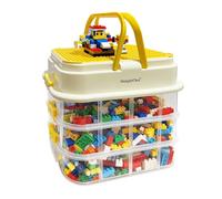 OunglyChoi Storage Boxes with Lids for Lego Cube 4-Layers Stackable Blocks Organizing Box with Handle Clear Compartment Container for Kids Toy - Blocks, Bricks, Board, Puzzle Organizing