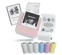 OunglyChoi Thermal Mini Printer Sticker Label for Phone Portable Thermal Printer for Photo,Note,Journal,Memo,With 6 Rolls Paper（Pink）